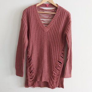 GUESS V-neck Ripped Knitted Sweater Women